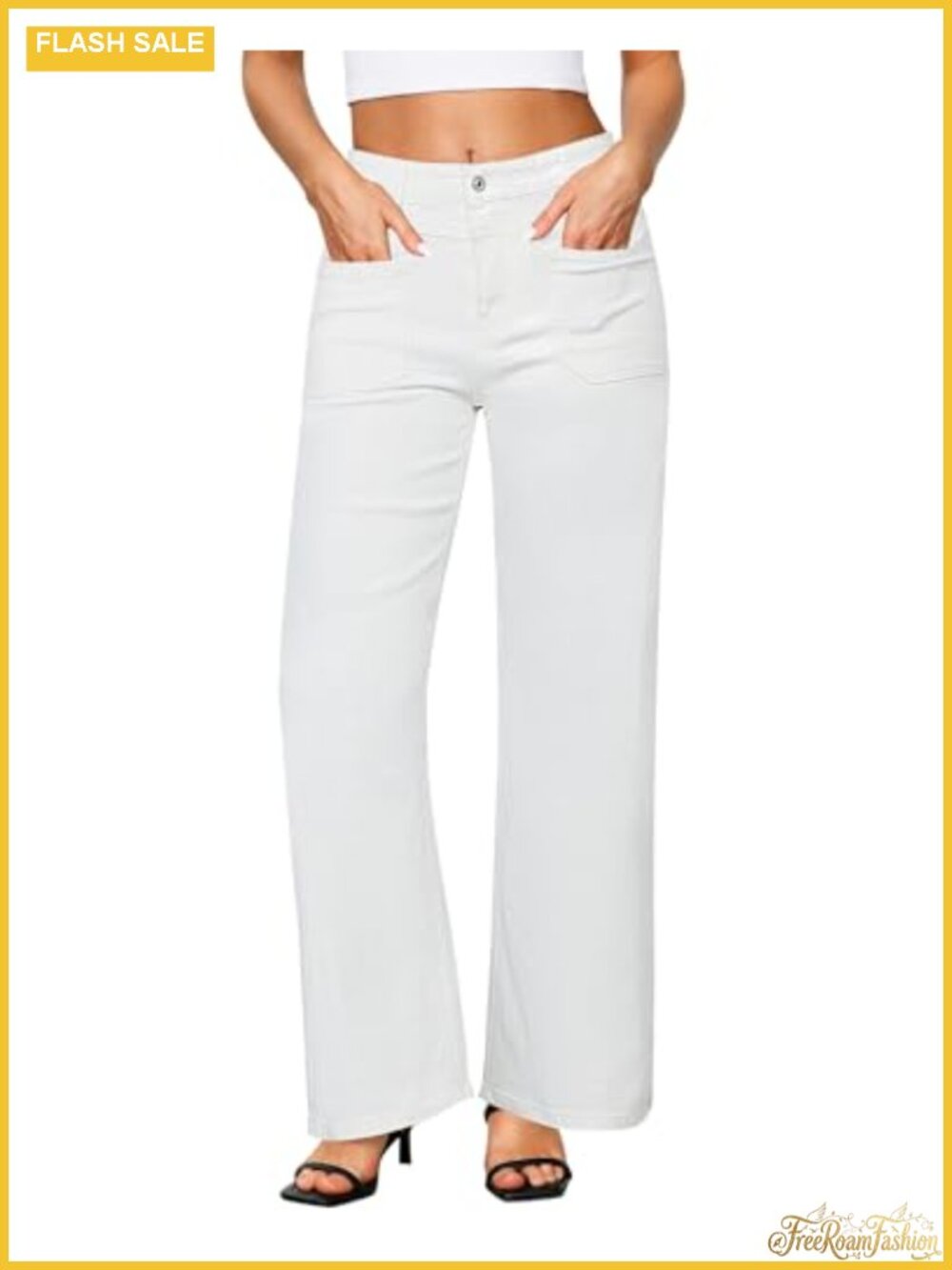 High Waisted Wide Leg Stretch Denim Jeans Retro Pouch Pockets